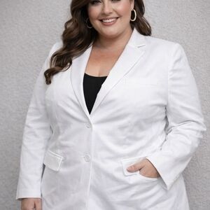 Own The Style Blazer Women 2XL White Pockets Long Sleeve Button Closure